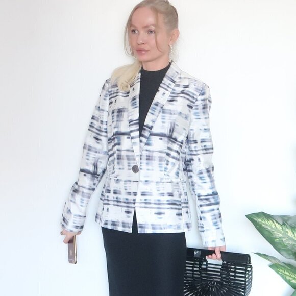 John Meyer White, Blue Grey Fitted Single Breasted Long Sleeve Blazer / Jacket - Picture 2 of 12